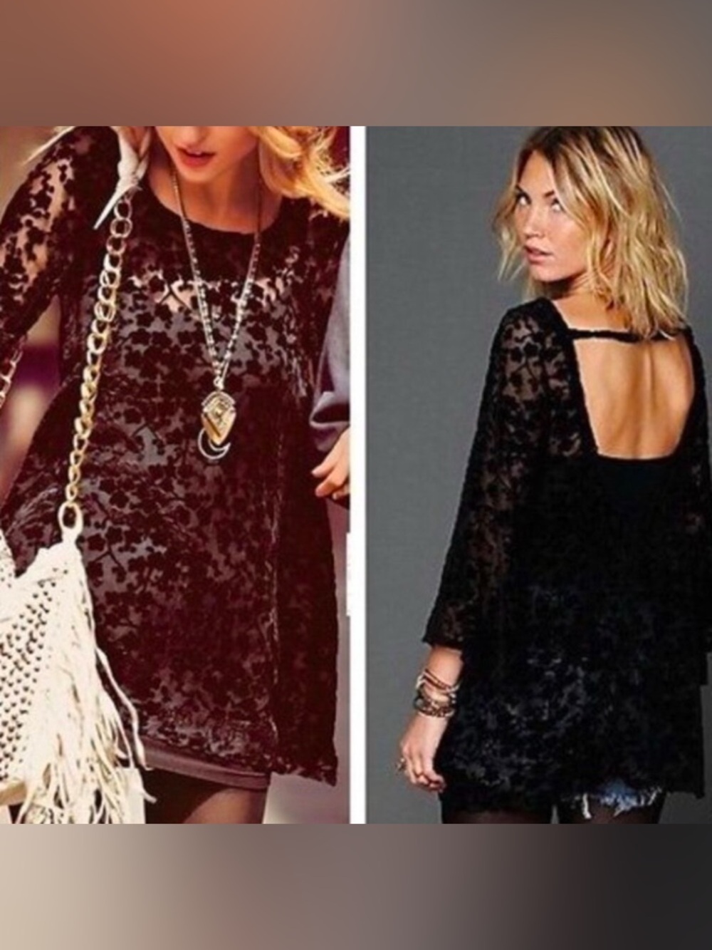 RARE Free People Floral Burnout Velvet Tunic With Hugh Bell Sleeves Black Large